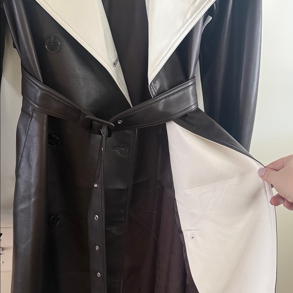 Seroya Estelle Ash Brown and White Women's vegan leather Trench Coat - Picture 8 of 11